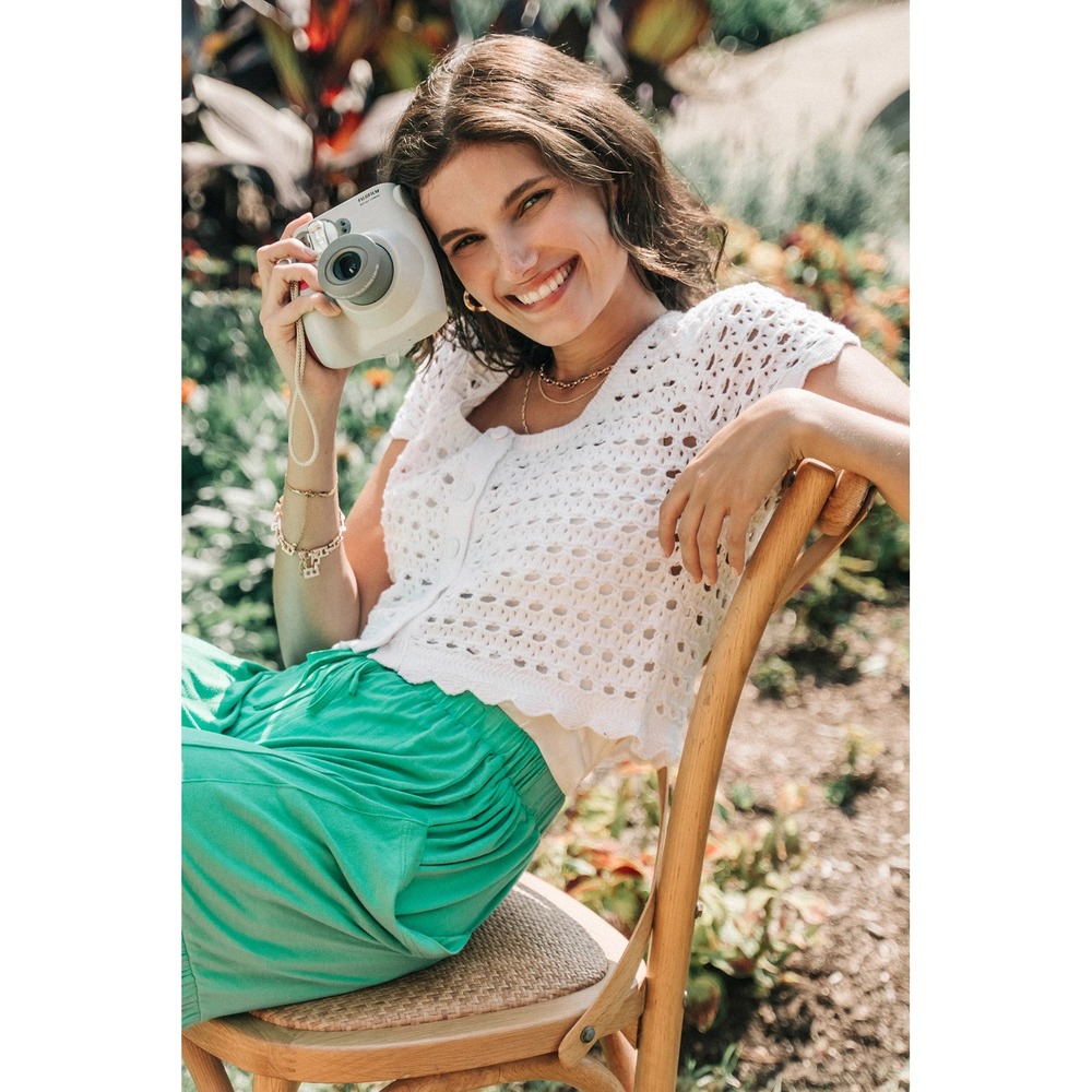 White Crochet Knit Button Front Cropped Cardigan Top